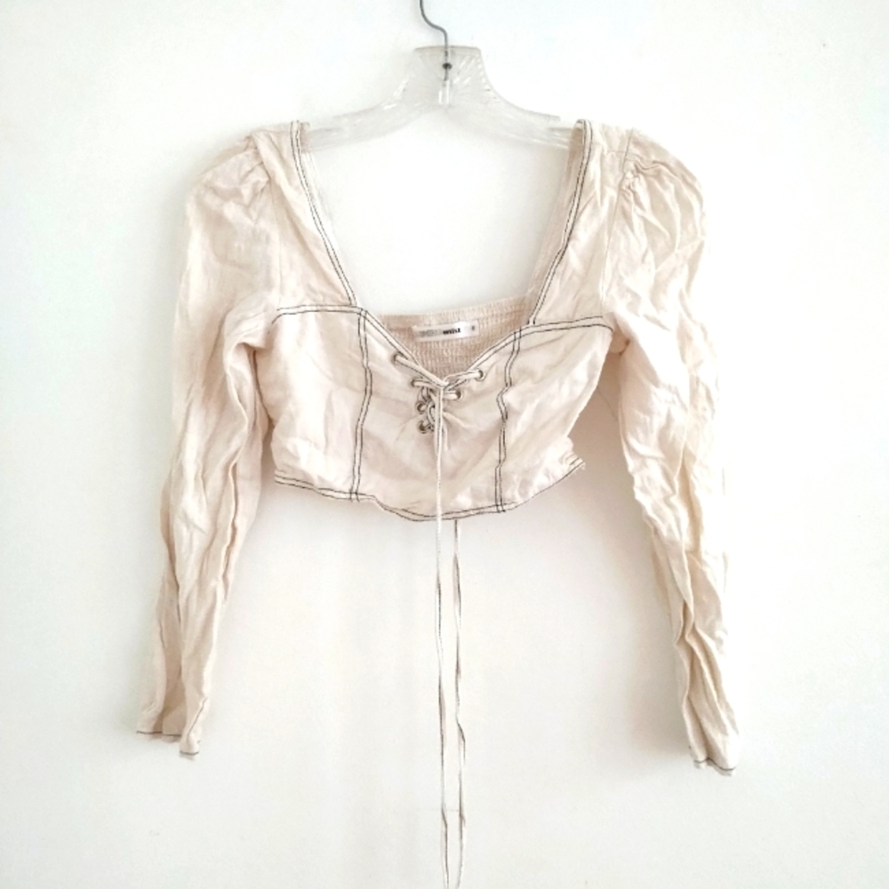 Morning Mist Cropped Lace Up Top